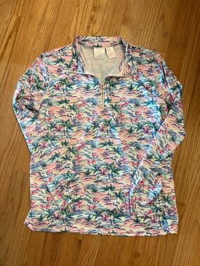 Stella Parker Tropical Print Quarter Zip Pullover Size M